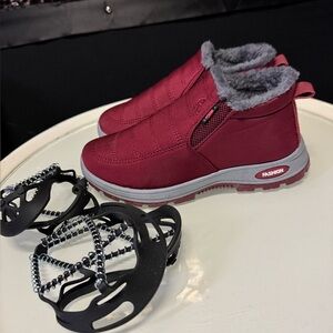 Women's Red Winter Boots with slip guards! Never be afraid to walk on Ice again!